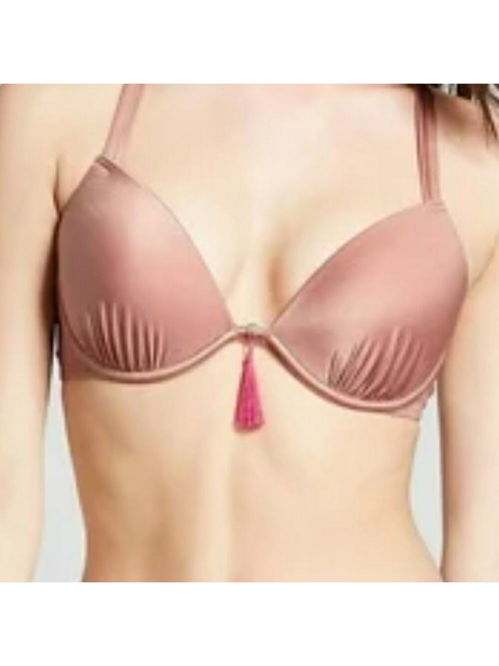 New 38D Bikini Top Rose Gold Shade & Shore Underwire Swimsuit Top  Front Tassel